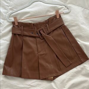 Brown Faux Leather Shorts with Belt
